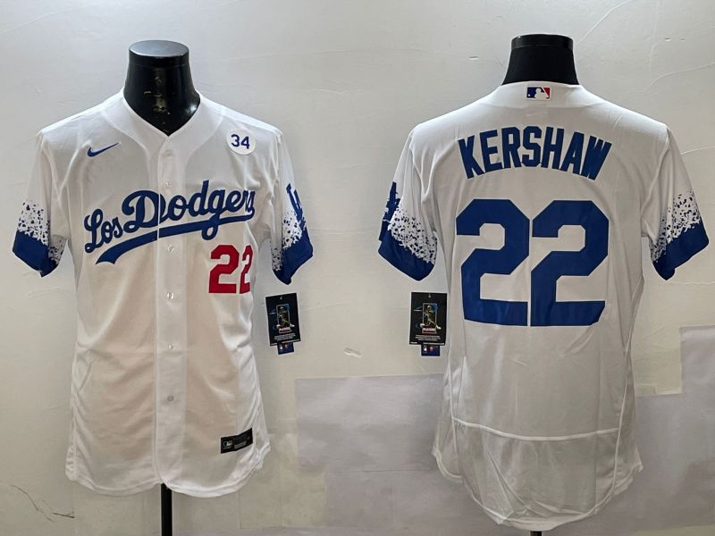 Men Los Angeles Dodgers #22 Kershaw White City Edition Elite Nike 2025 MLB Jersey style 2->los angeles dodgers->MLB Jersey